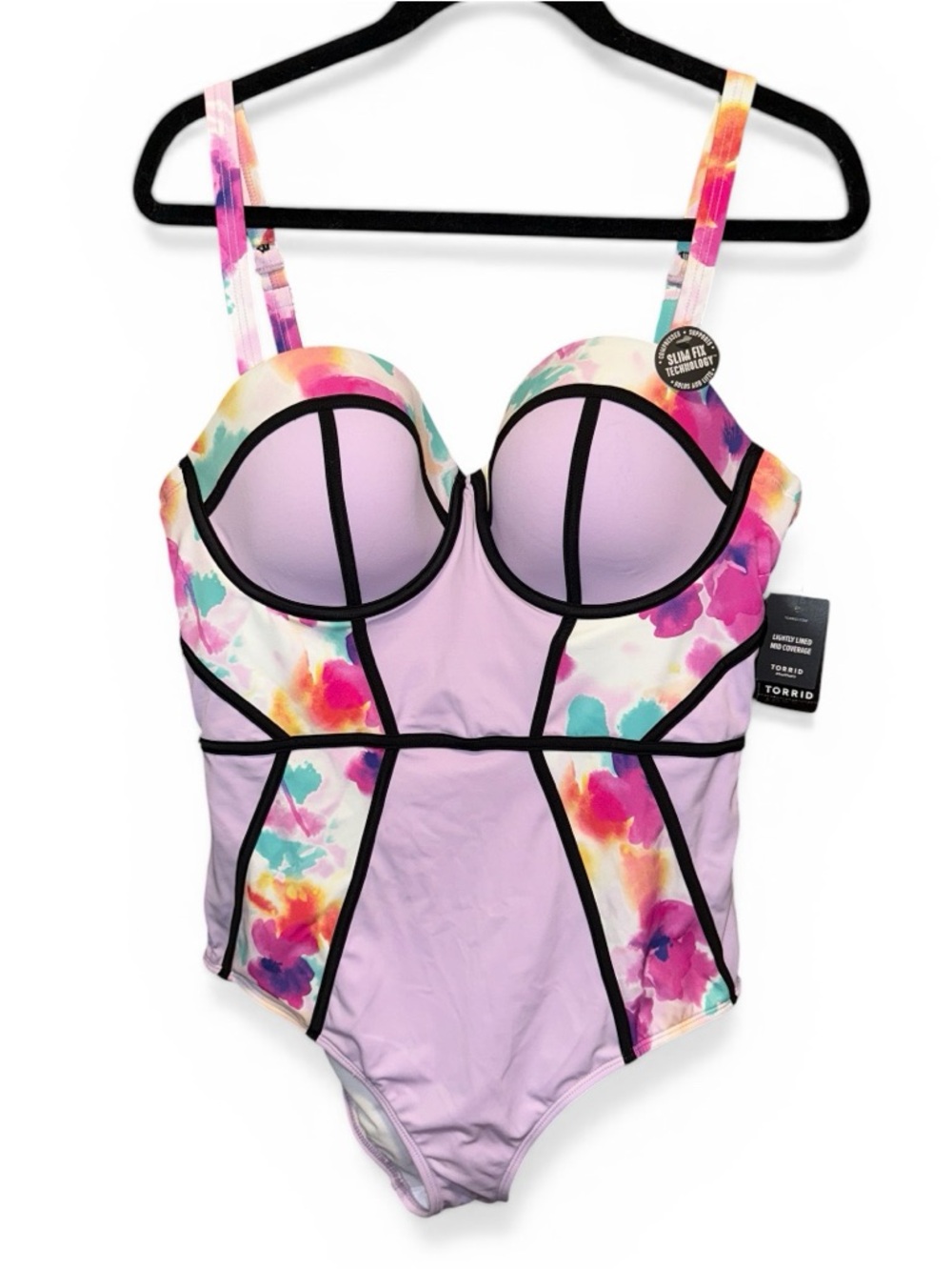 Torrid Floral Bustier One-Piece Swimsuit - 1-DD/DDD Lavender w/contrasting lines